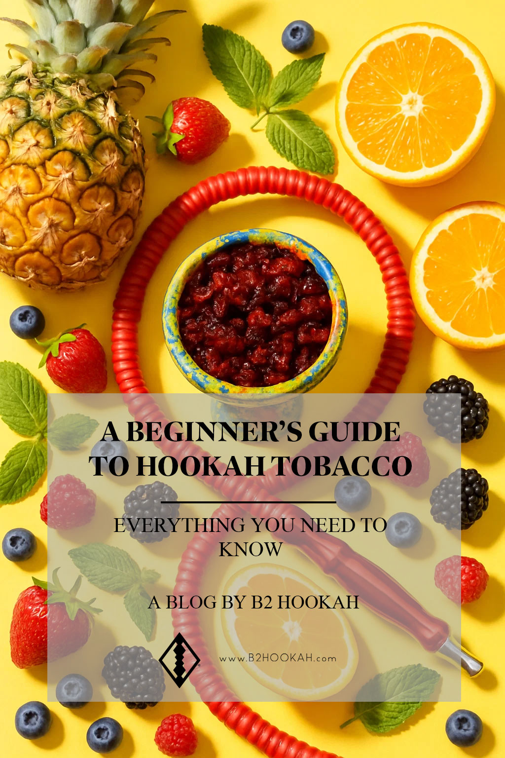 Colorful hookah setup surrounded by fresh fruits and shisha flavors