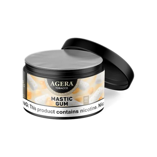 Agera Mastic Gum container with black lid on a white background