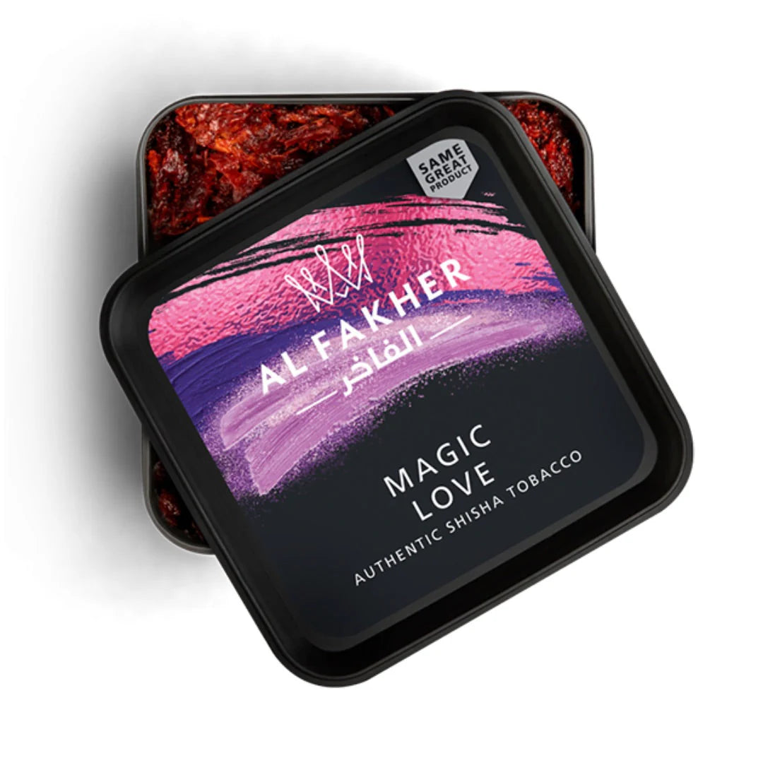 Magic Love Al Fakher – Premium hookah tobacco with passion fruit, melon, mint, and spice flavors.