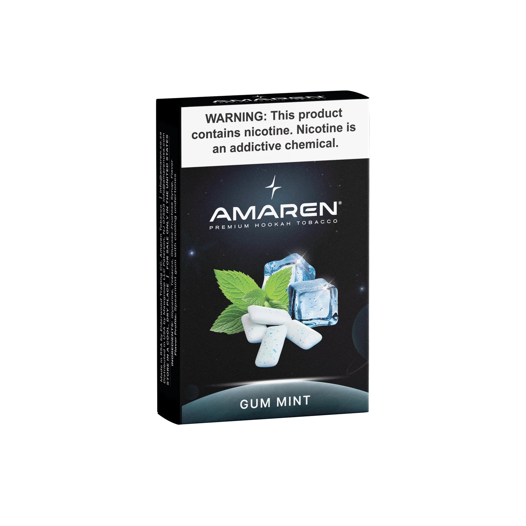 Amaren Gum Mint packaging with nicotine warning label on a white background