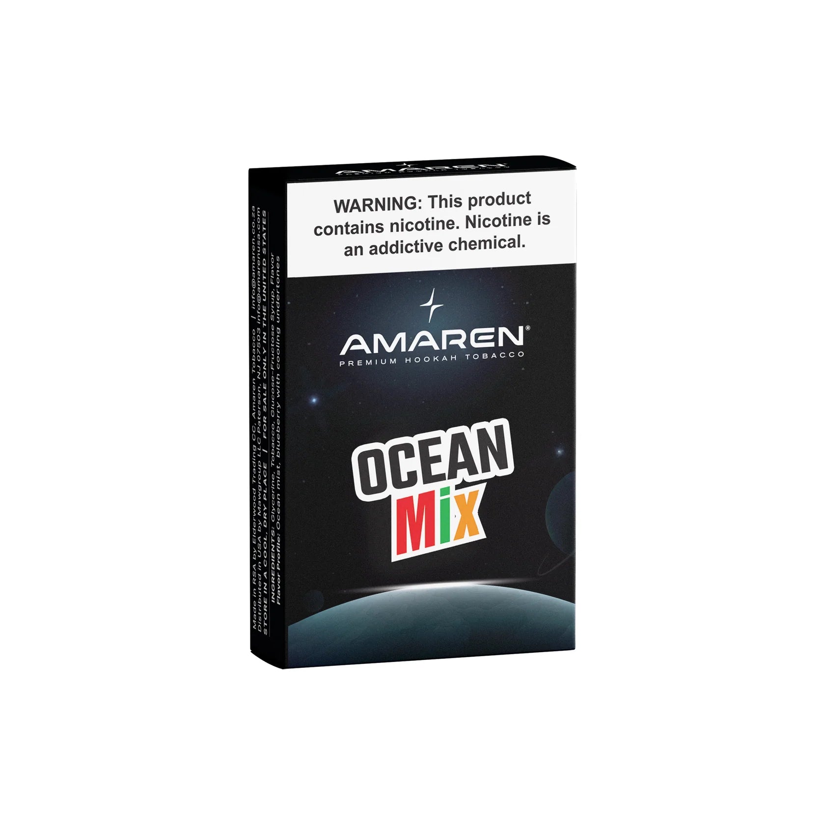 Amaren Ocean Mix tobacco packaging with warning label on a white background