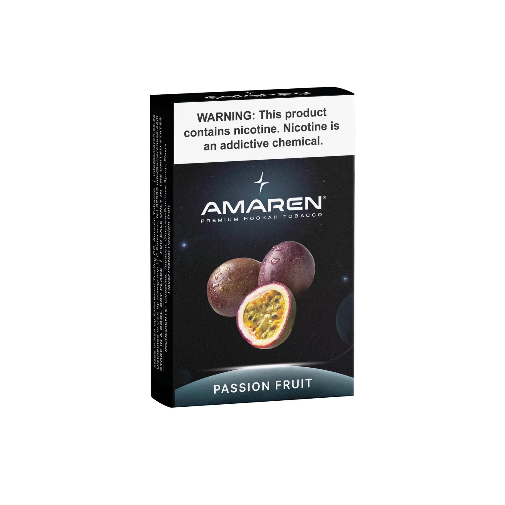 Amaren passion fruit hookah tobacco packaging on a white background