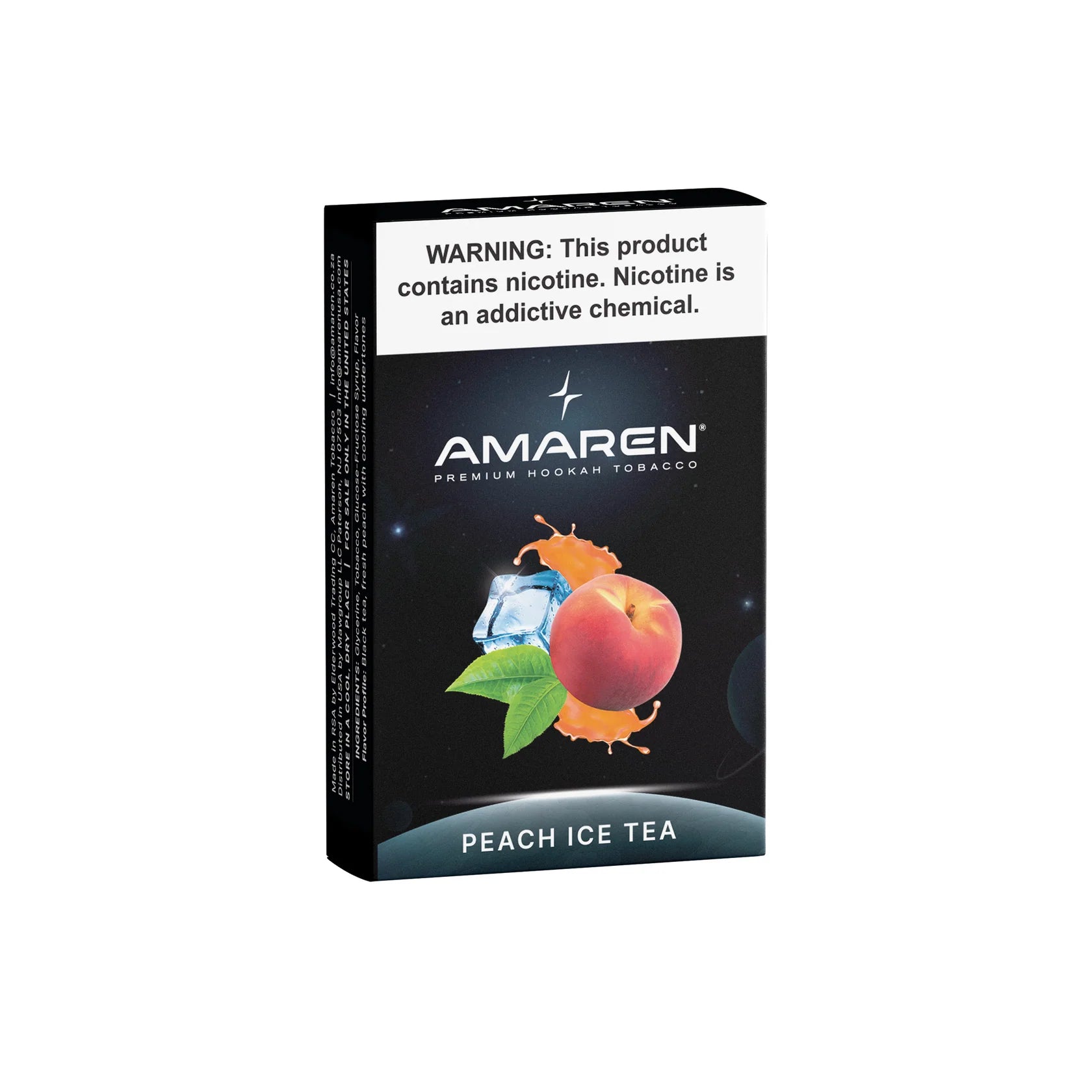 Amaren peach ice tea hookah tobacco packaging on a white background