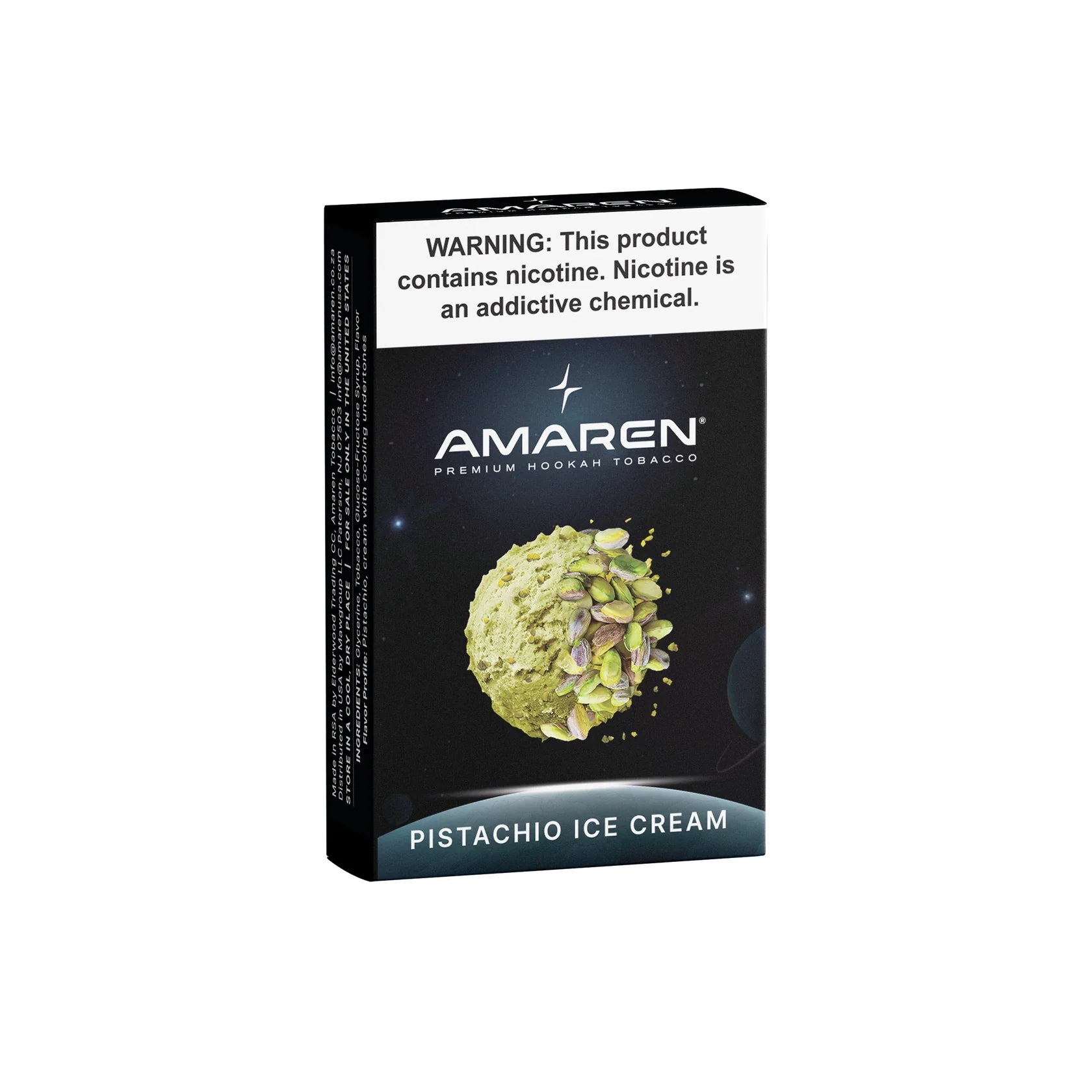 Amaren Pistachio Ice Cream hookah tobacco packaging on a white background