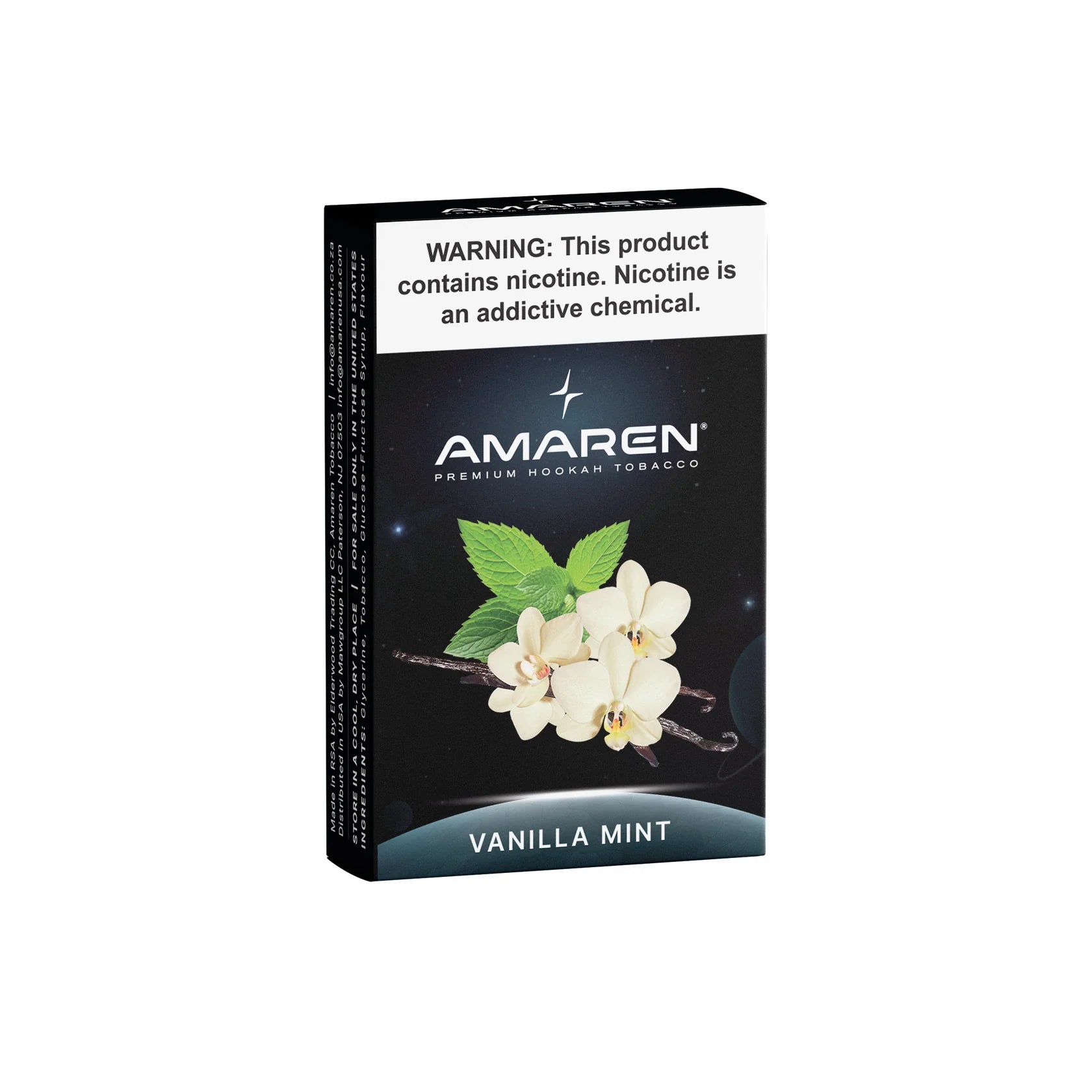 Amaren vanilla mint hookah tobacco packaging on a white background