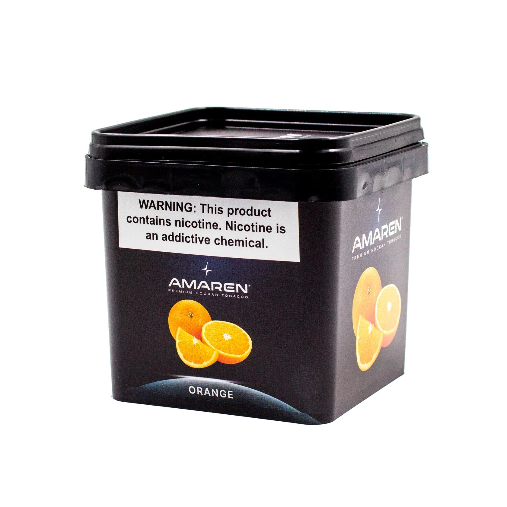 Amaren orange-flavored product packaging with a warning label on a white background