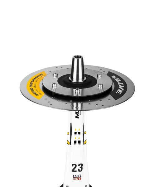 Brake-disc-inspired two-piece charcoal tray on the Amotion Valve Hookah.