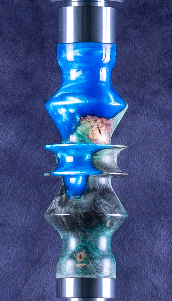 B2 Delta Atlantis Hookah V5 Stem Detail - Unique Wood and Resin Precious Cut Finish