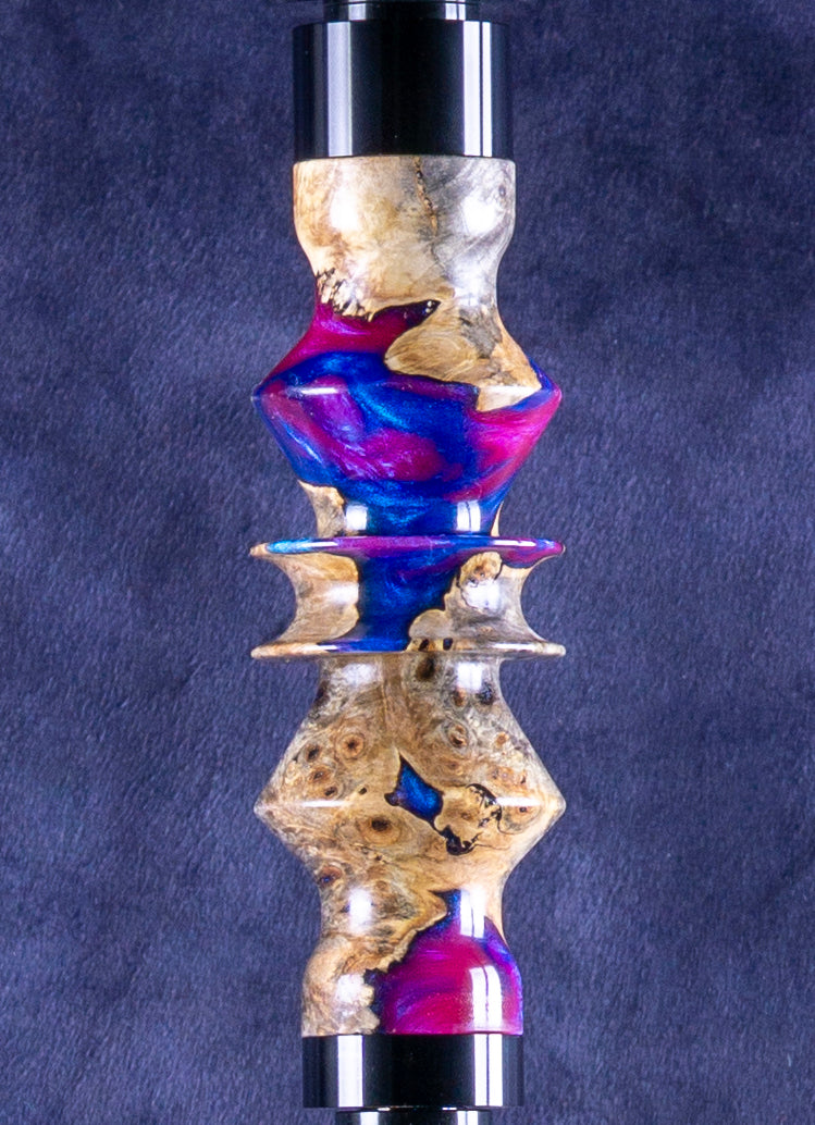 B2 Delta Midnight Berry Hookah V5 Stem Detail - Unique Wood and Resin Precious Cut Finish