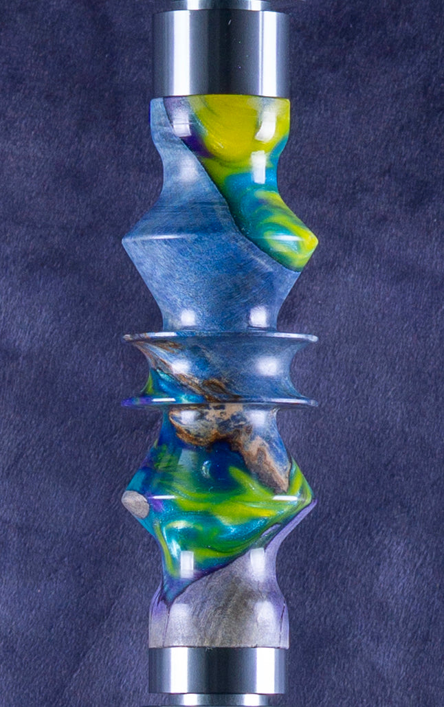 B2 Delta Reef Swirl Hookah V5 Stem Detail - Unique Wood and Resin Precious Cut Finish