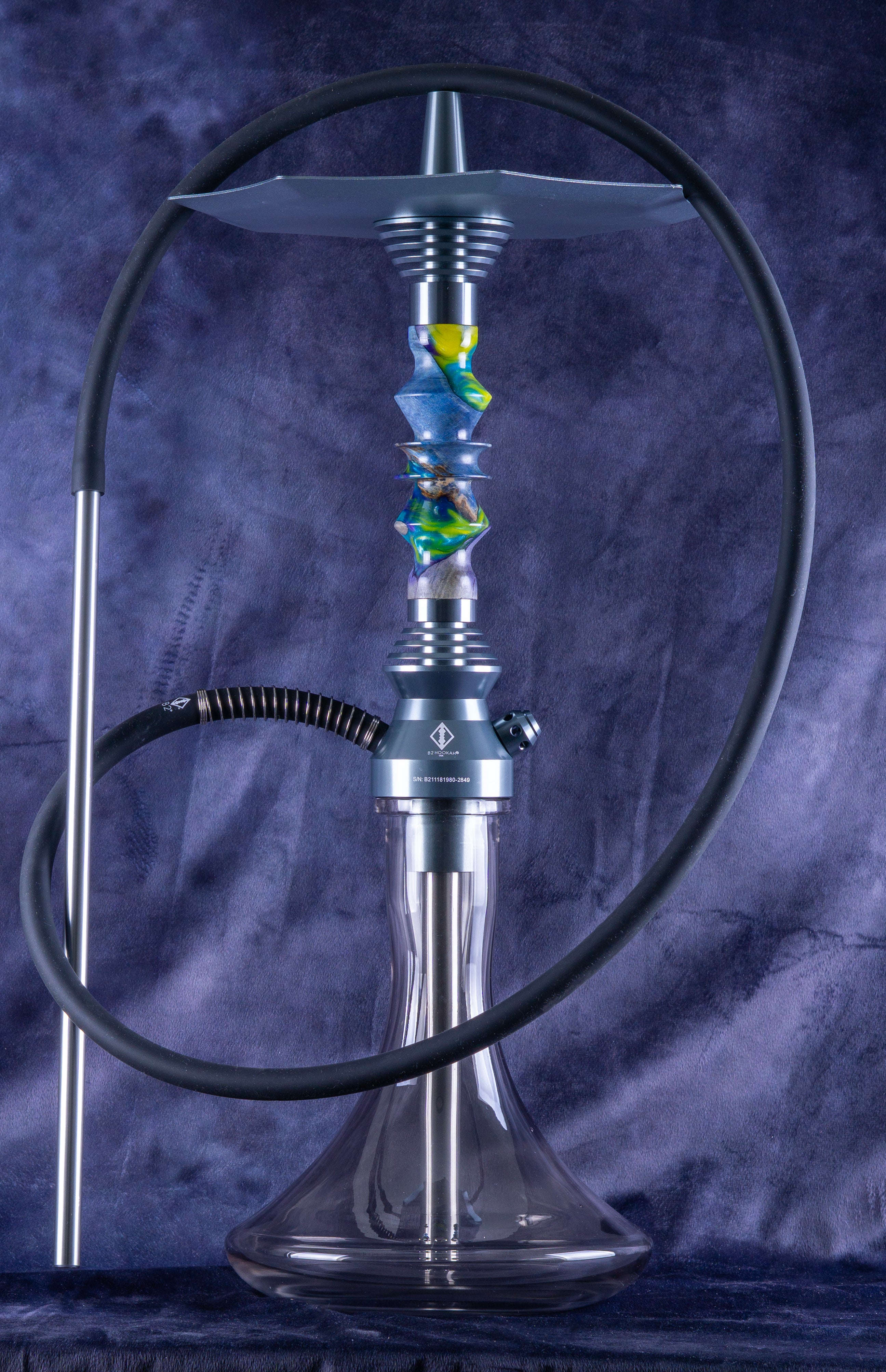 B2 Hookah V5 Delta Reef Swirl Hookah - USA Made Precious Cut Wood and Resin Stem