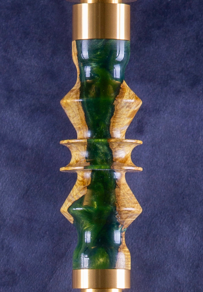 B2 Delta Python Hookah V5 Stem Detail - Serpentine Wood and Resin Precious Cut Finish