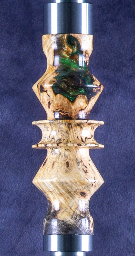 B2 Delta Halo Hookah V5 Stem Detail - Unique Burl Wood and Resin Precious Cut Finish