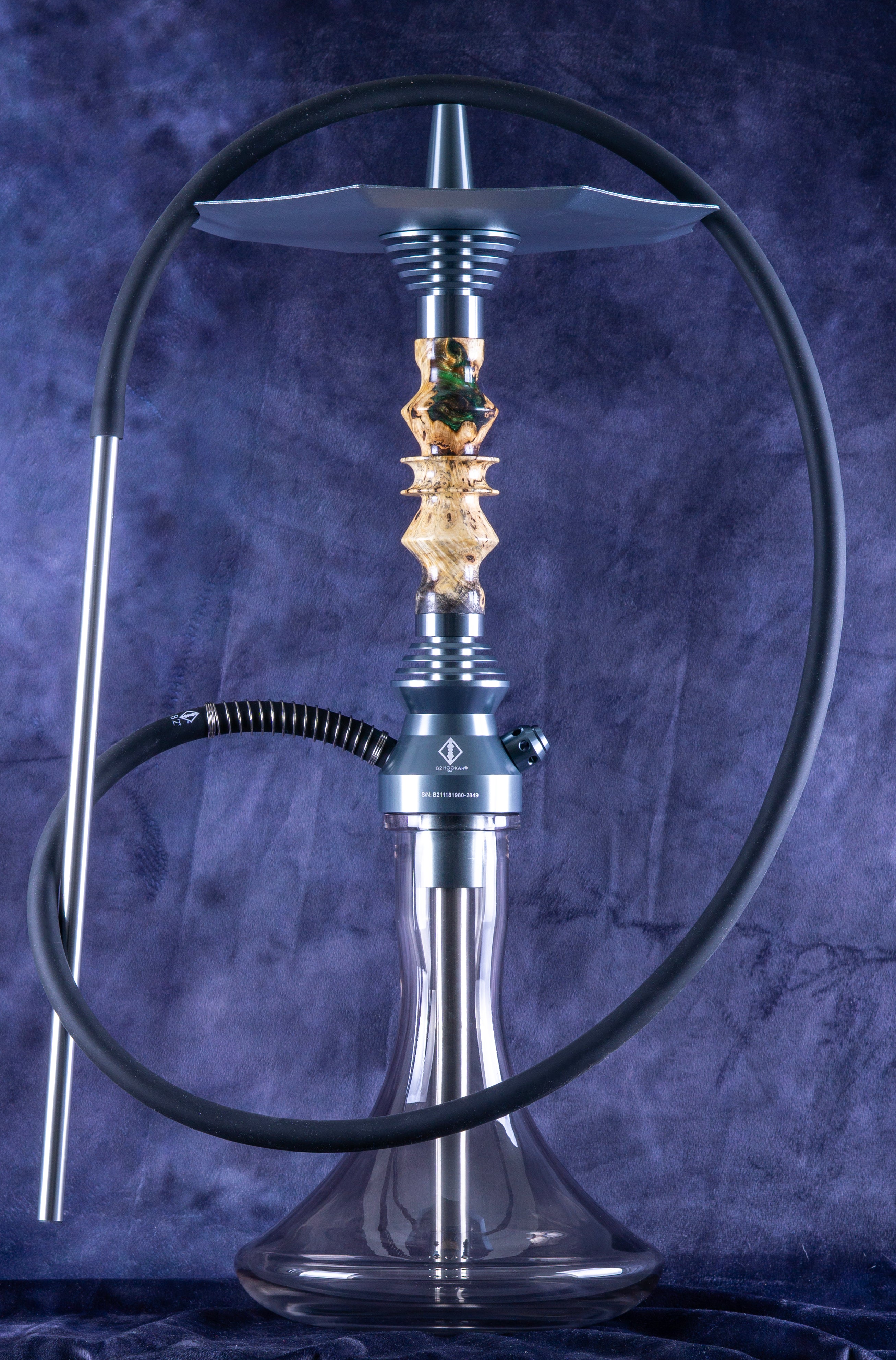B2 Hookah V5 Delta Halo Hookah - Precious Cut Stem with Luminous Wood and Resin Swirl