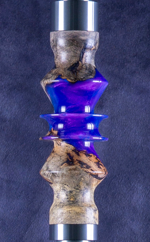 B2 Delta Cosmos Swirl Hookah V5 Stem Detail - Unique Burl Wood and Resin Precious Cut Finish