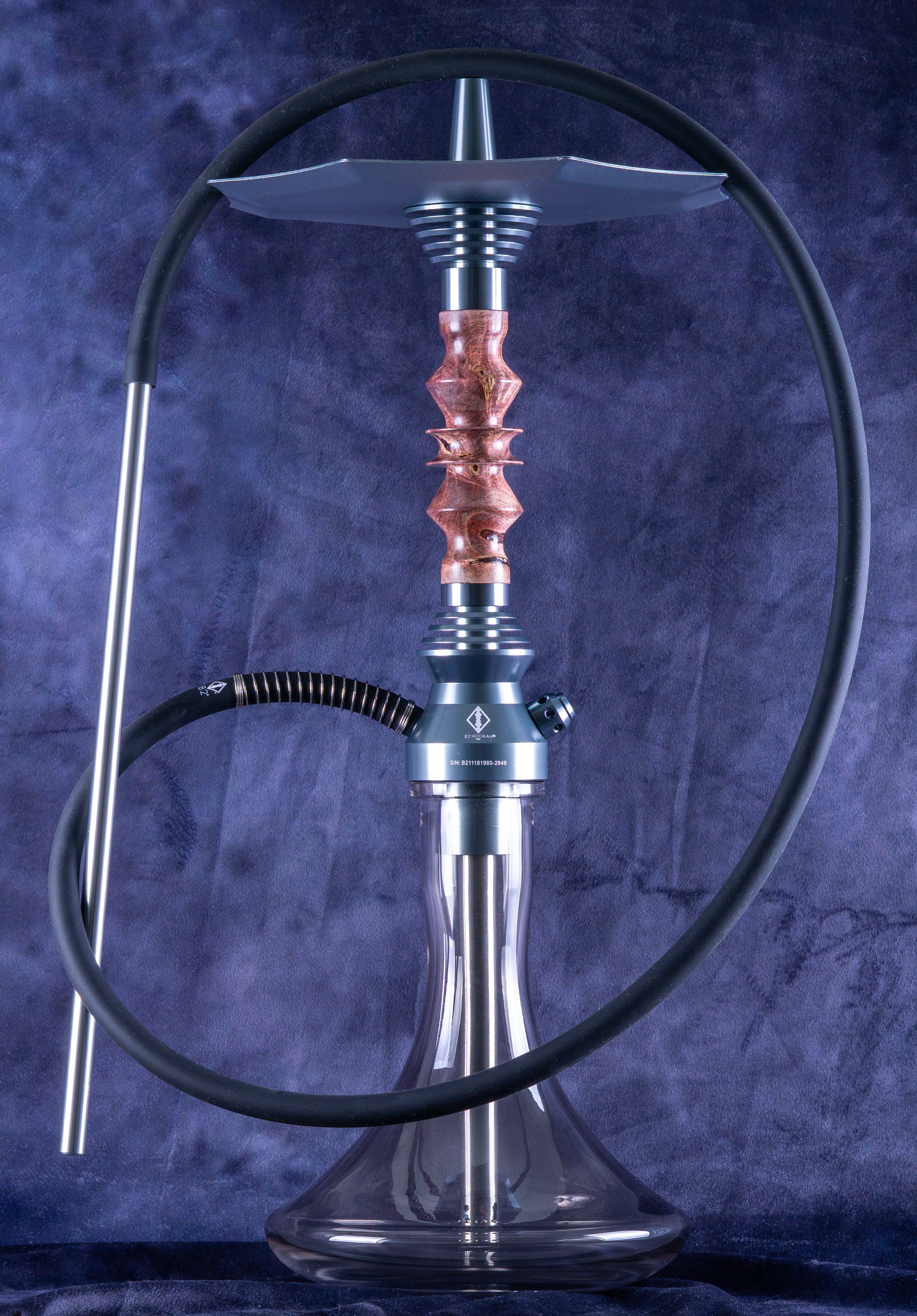 B2 Hookah V5 Delta Crimson Hookah - Precious Cut Stem with Rich Red Resin and Burl Wood