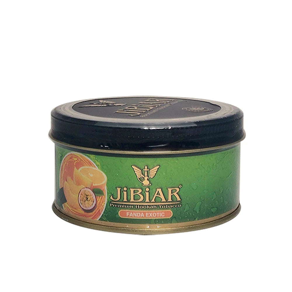 Jibiar hookah tobacco canister with green label on a white background