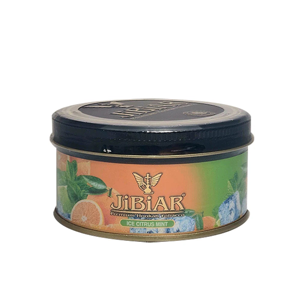 Jibiar hookah tobacco canister with colorful label on a white background
