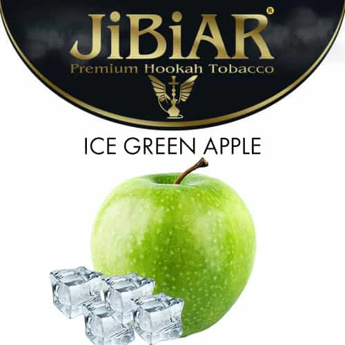 JIBIAR Ice Green Apple hookah tobacco packaging with a green apple and ice cubes.