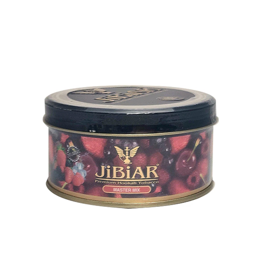 Jibiar hookah tobacco canister with cherry design on a white background