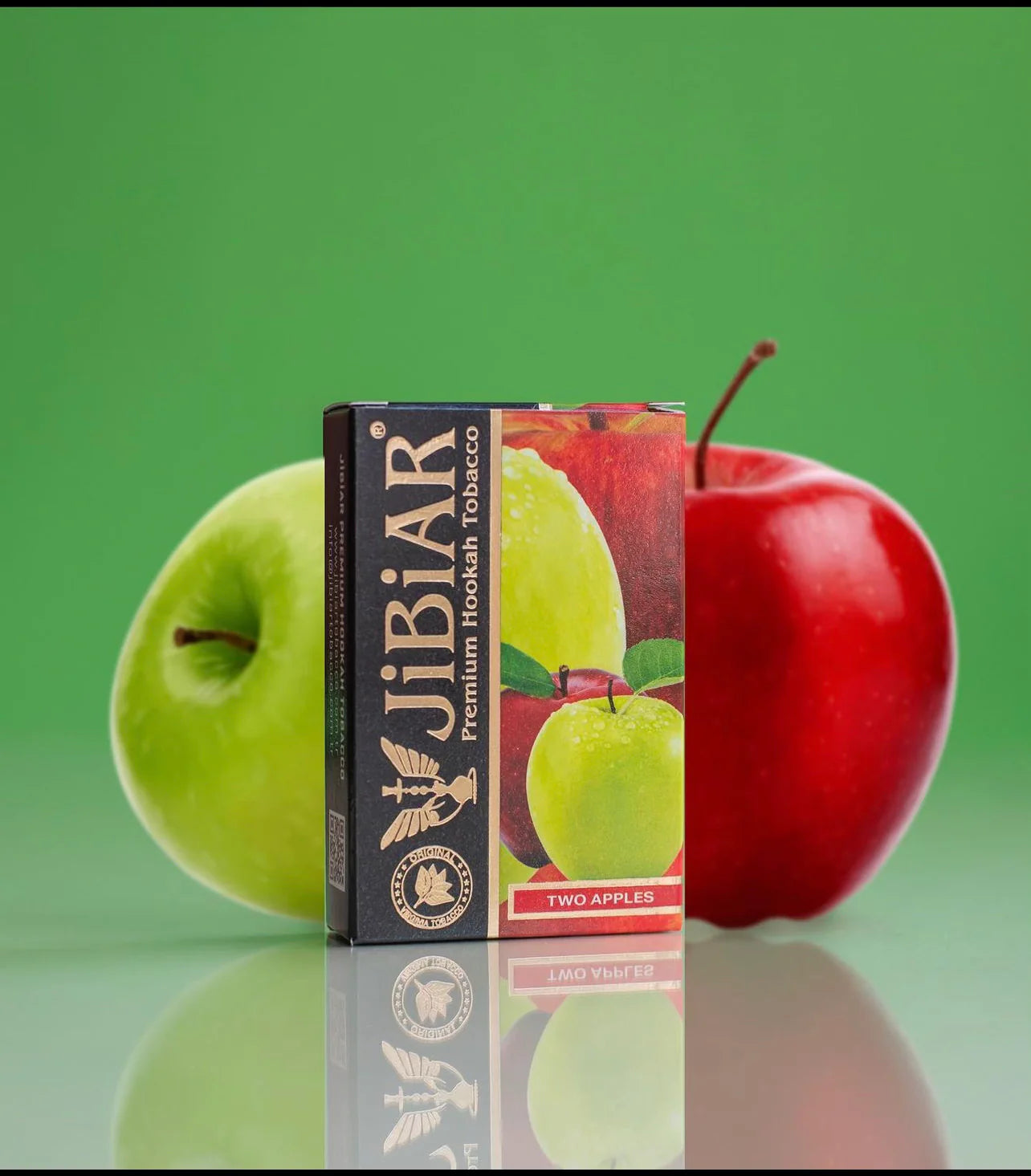 JIBIAR hookah tobacco packaging with two apples on a green background