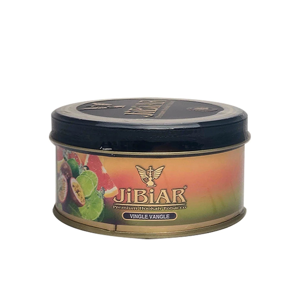 Jibiar tobacco tin with colorful label on a white background