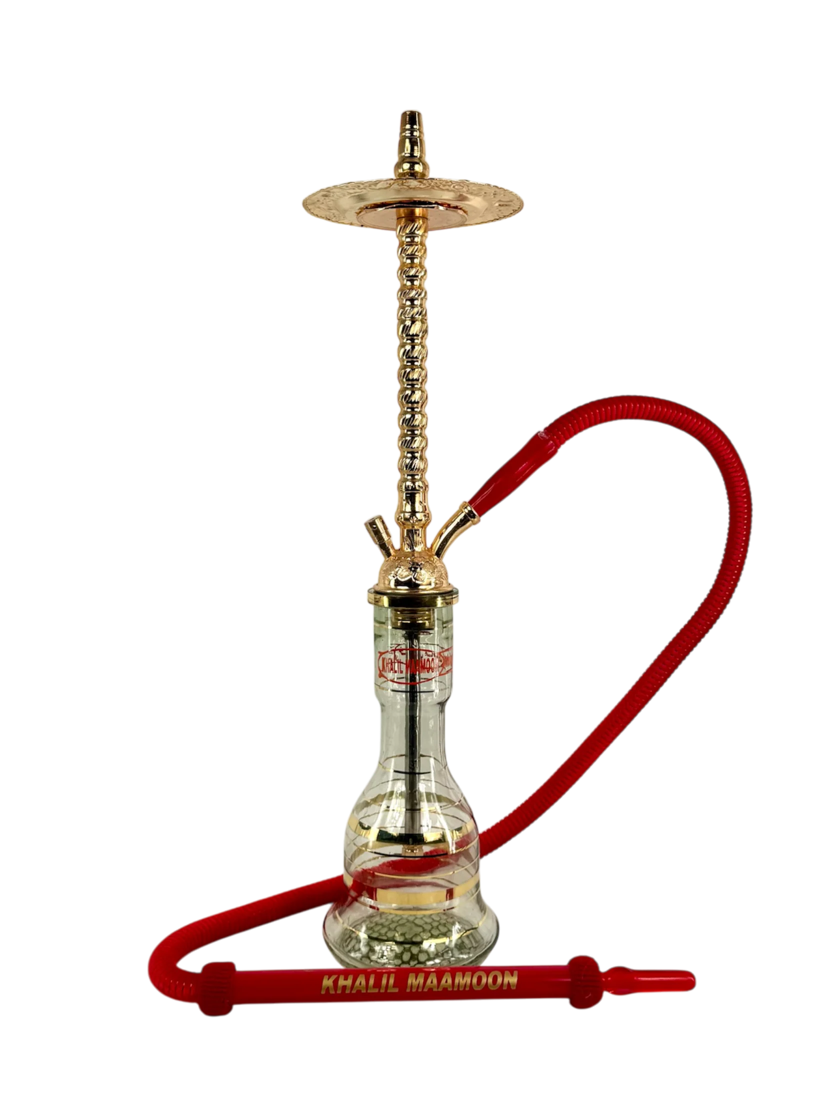 Handmade Khalil Mamoon Spiral Tower Hookah with golden spiral design and traditional Egyptian craftsmanship