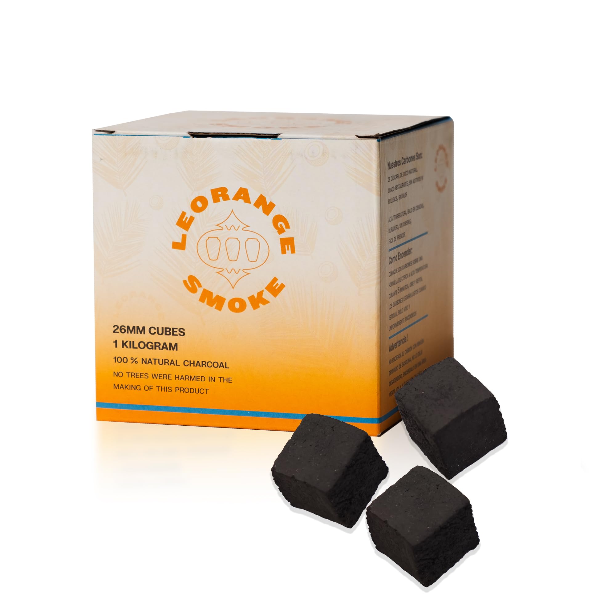 LEORANCE Smoke charcoal packaging with three black cubes on a white background