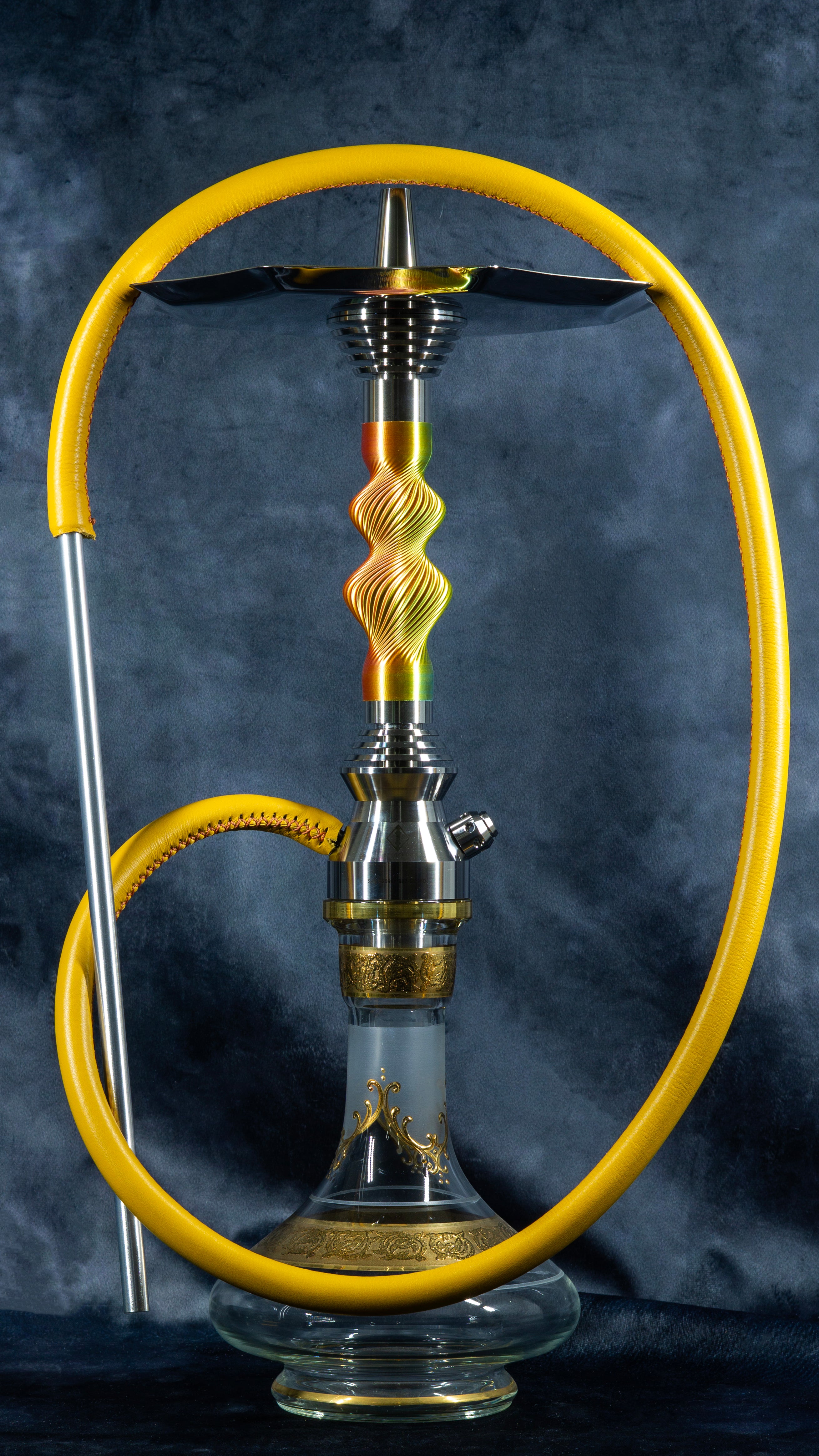 B2 Hookah Stainless Steel Yellow Hose Helix Rainbow with Bohemian Crystal Vase