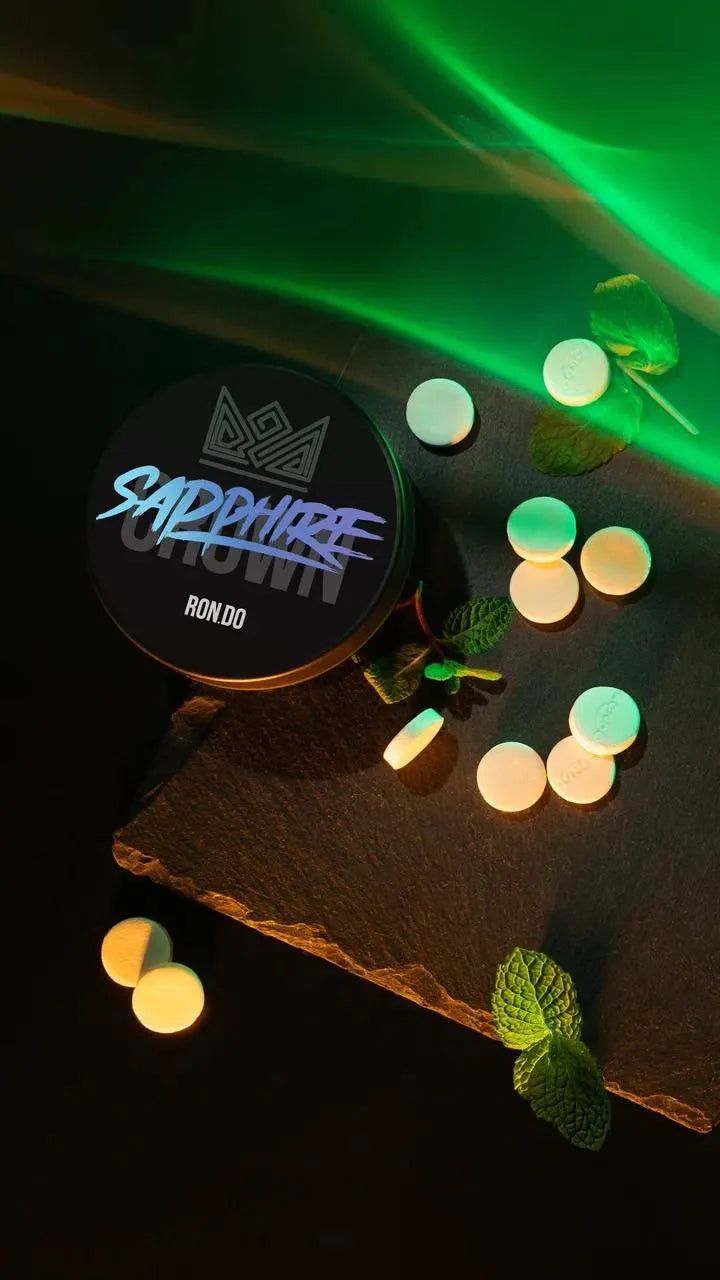 Sapphire Crown Ron.do hookah setup styled with mint candies and clean tones