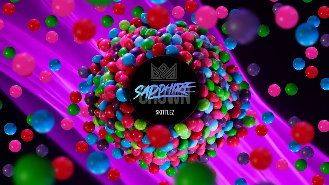 Sapphire Crown Skittles full hookah setup with colorful candy accents and shisha bowl