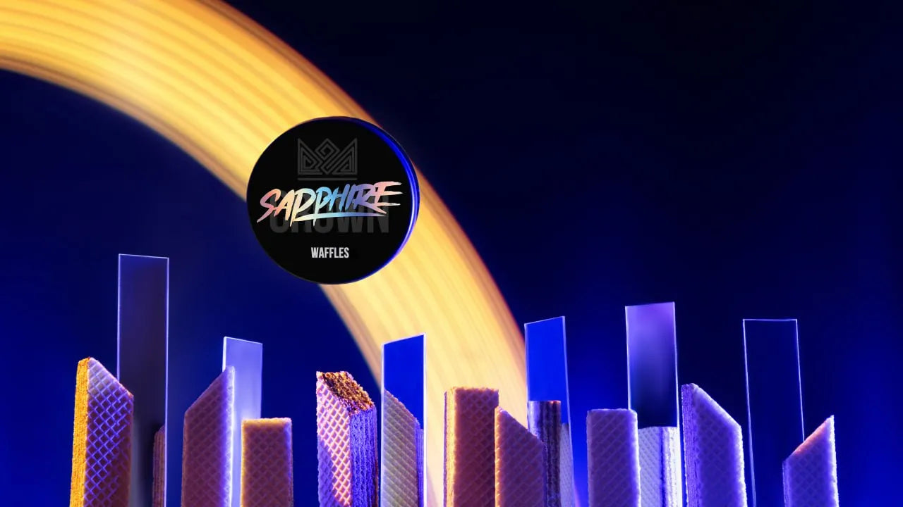 Sapphire Crown Waffles hookah setup with waffles, syrup, and dessert props