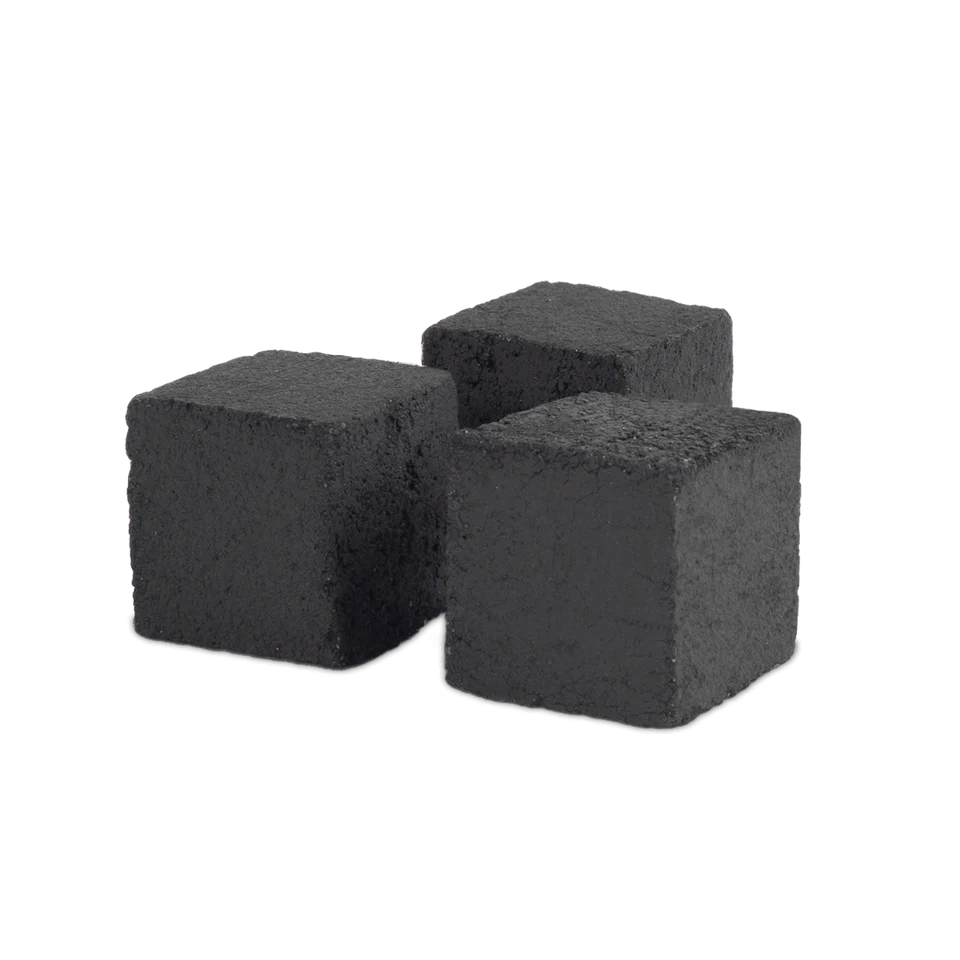 Three pieces of Fumari 26mm natural charcoal providing even heat distribution inside an HMD