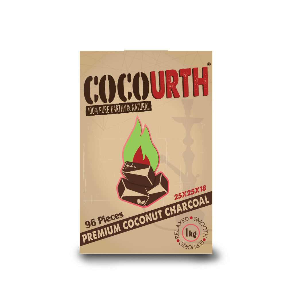CocoUrth Charcoal Flat – 1KG – 96/PCS - Premium Coconut Charcoal - B2 Hookah