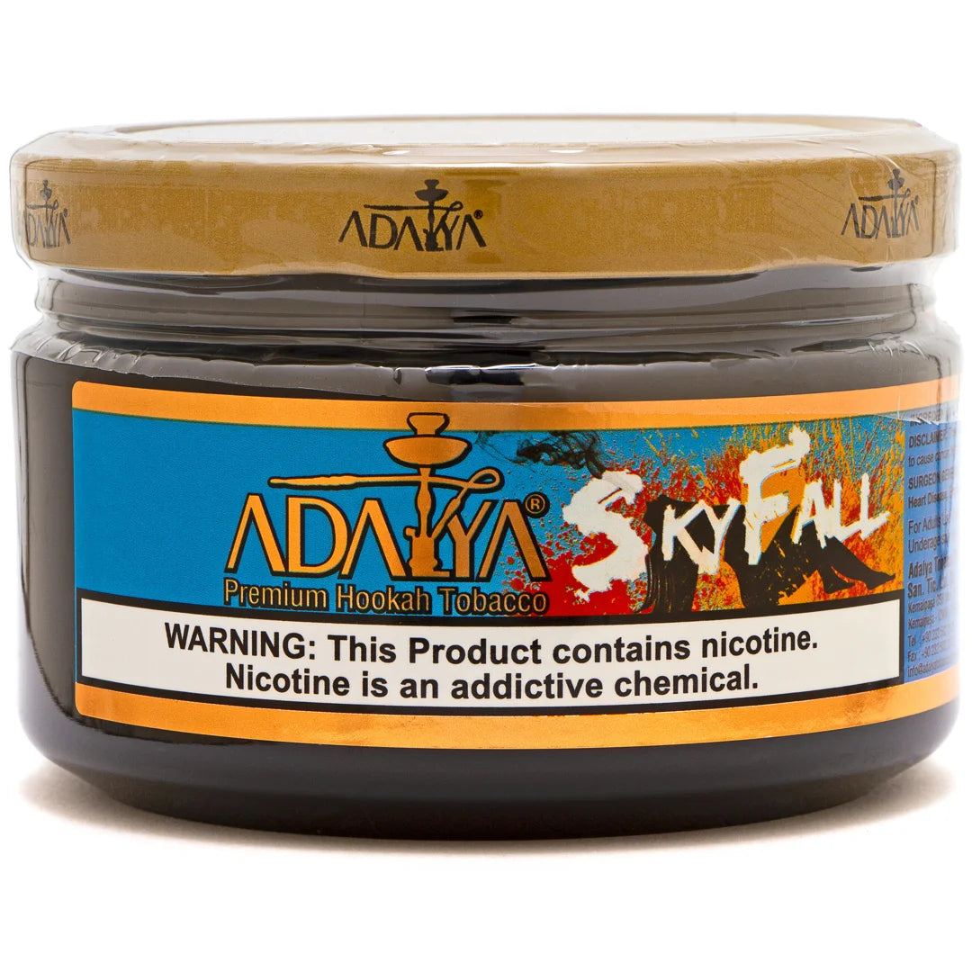 Adalya Skyfall Hookah Flavor tin with premium branding and exotic taste.