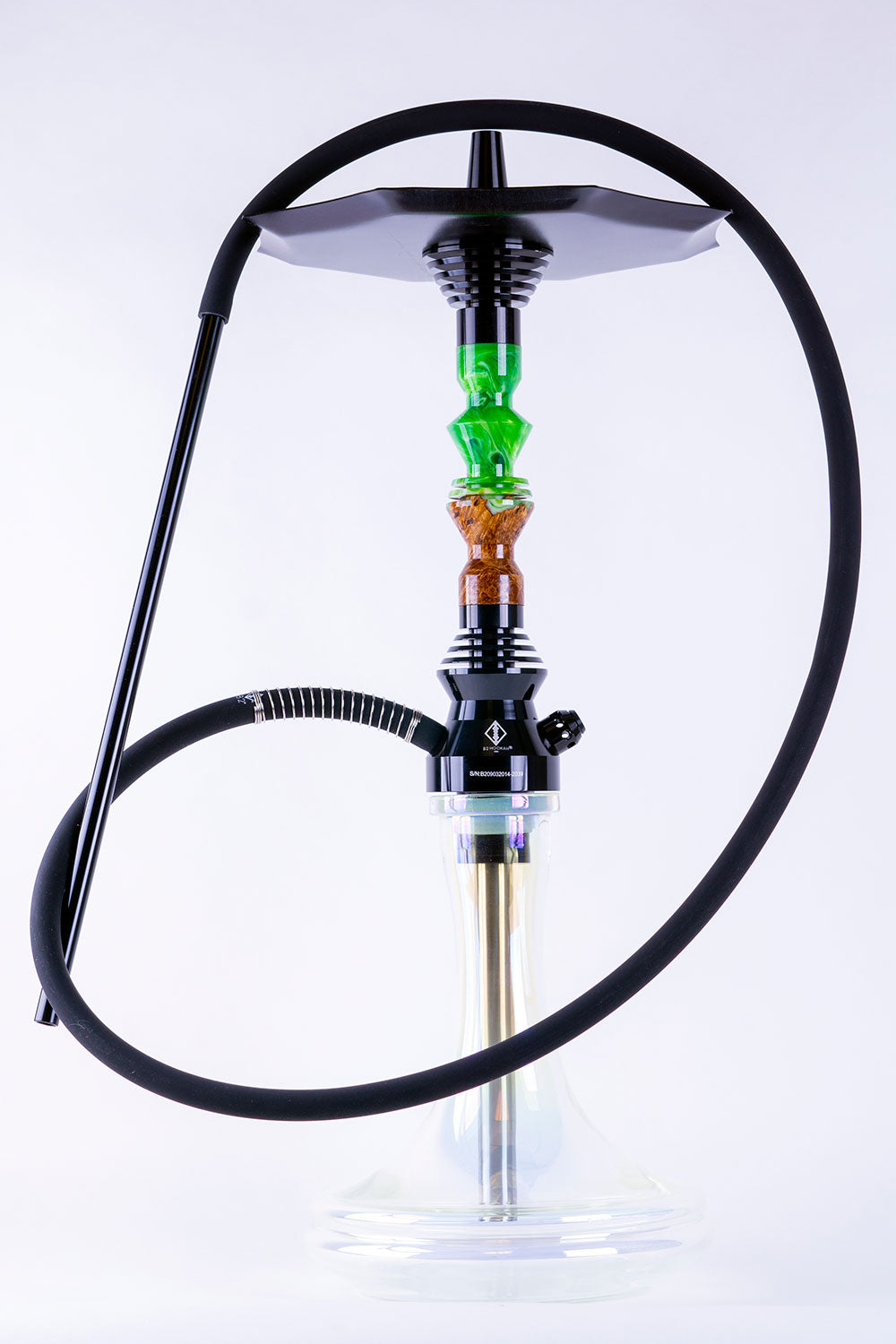 B2 Hookah Precious Cut Collection Bright Green & Burl Wood