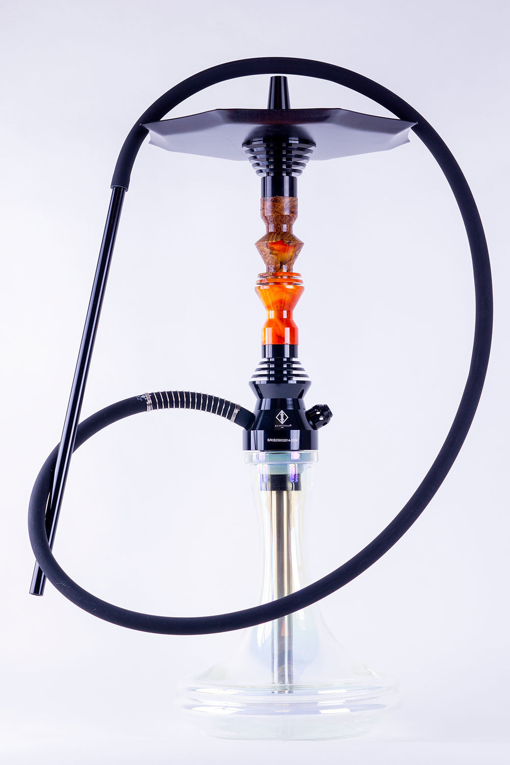 B2 Hookah Precious Cut Collection Orange & Yellow Fire with Burl Wood - B2 Hookah