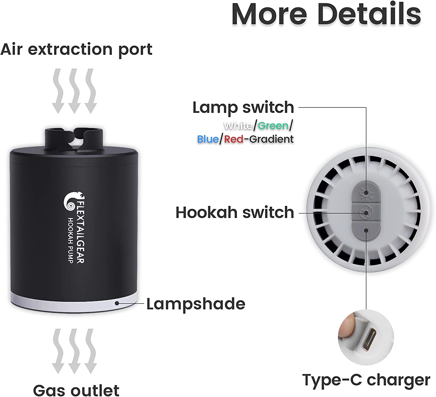 FLEXTAILGEAR Electric Hookah Pump Starter Kit with 1300 mAh Rechargeable Battery LED Light - B2 Hookah