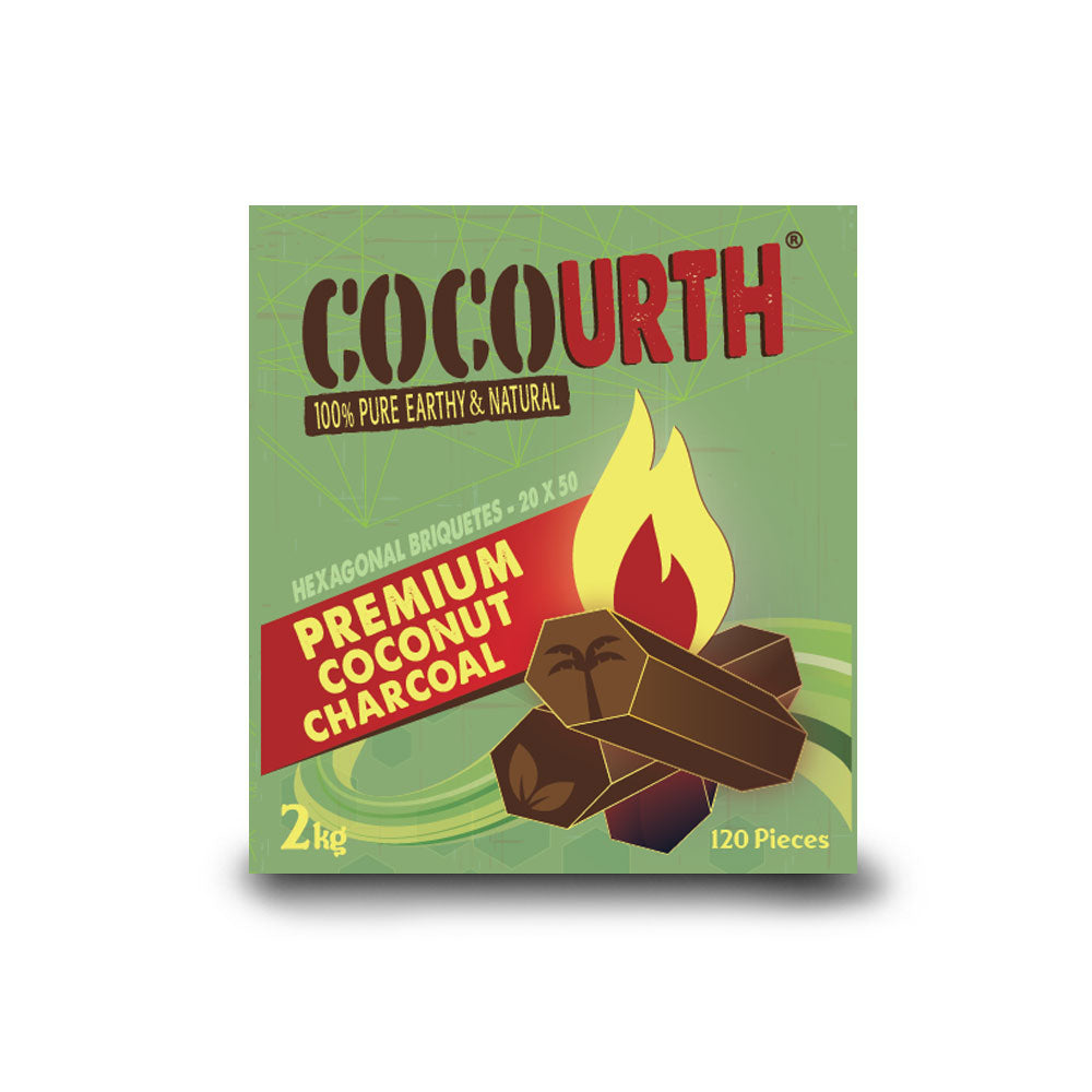 CocoUrth Charcoal Hexagonal Briquettes – 120/PCS – 2KG - Premium Coconut Charcoal