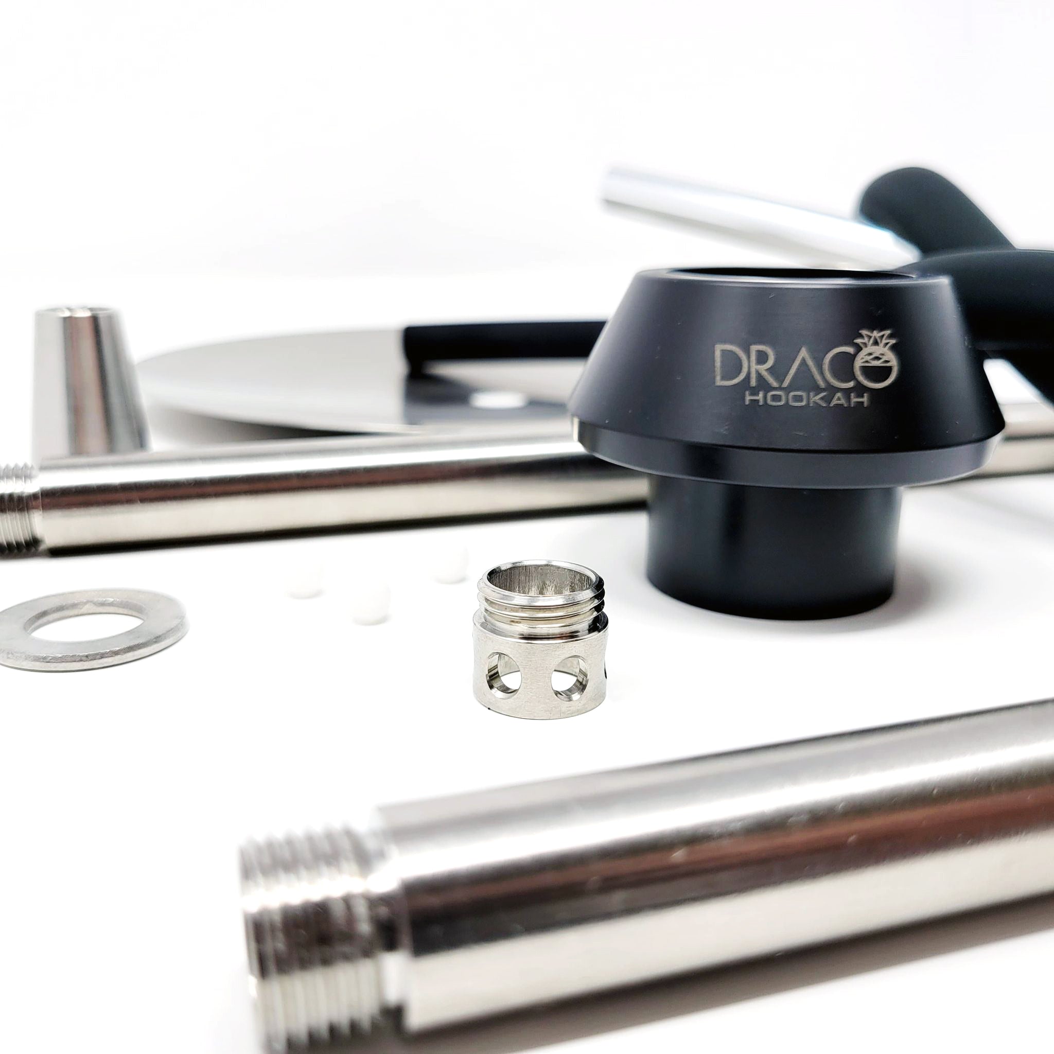 Draco Hookah Purgo - Stainless Steel Hookah with Diffuser, Tray, and Soft Touch Silicone Hose - B2 Hookah