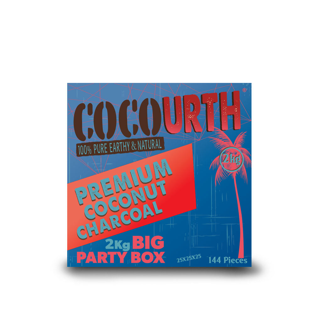 CocoUrth Charcoal Big Party Box Cubes 144/PCS – 2KG - Premium Coconut Charcoal
