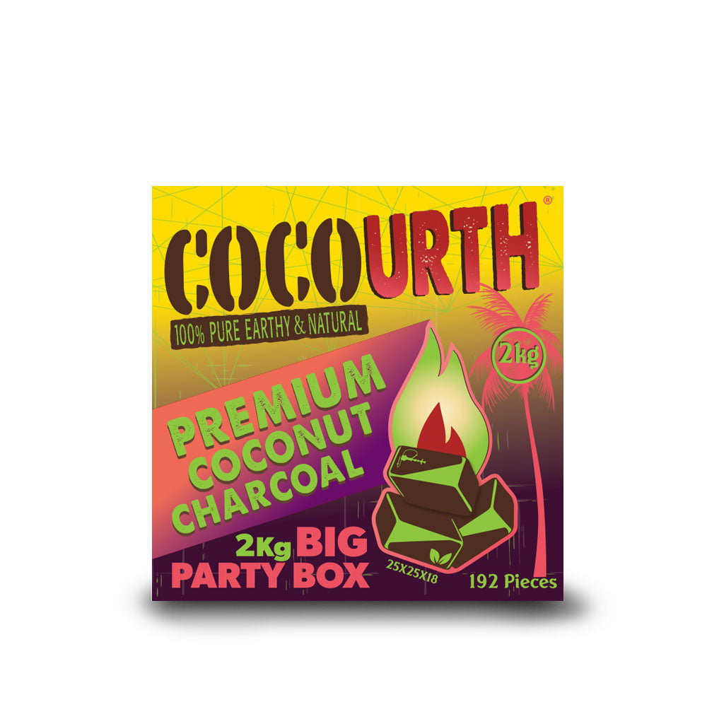 CocoUrth Charcoal Big Party Box Flats 192/PCS – 2KG - Premium Coconut Charcoal
