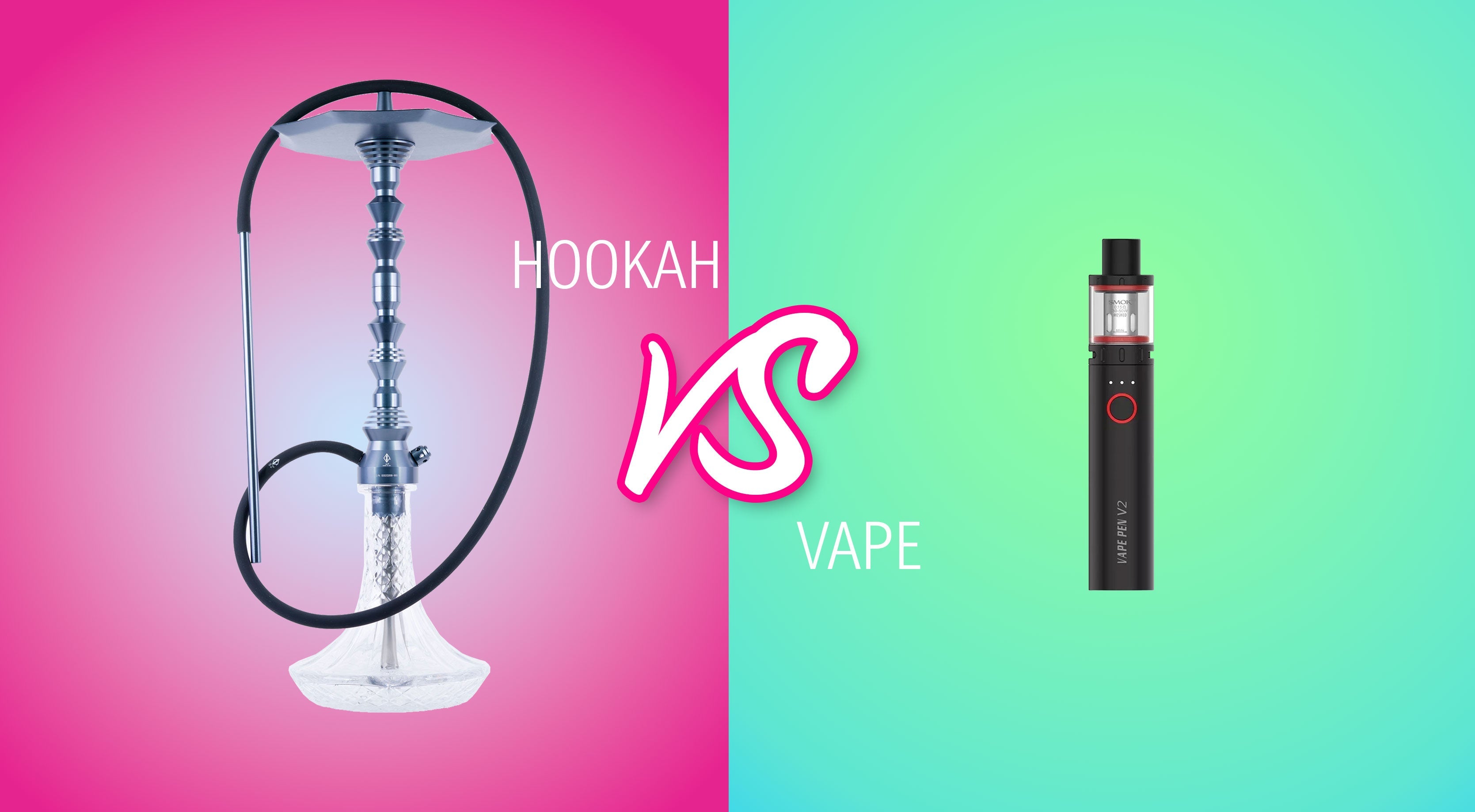 Comparison of a traditional hookah and a modern vape device.