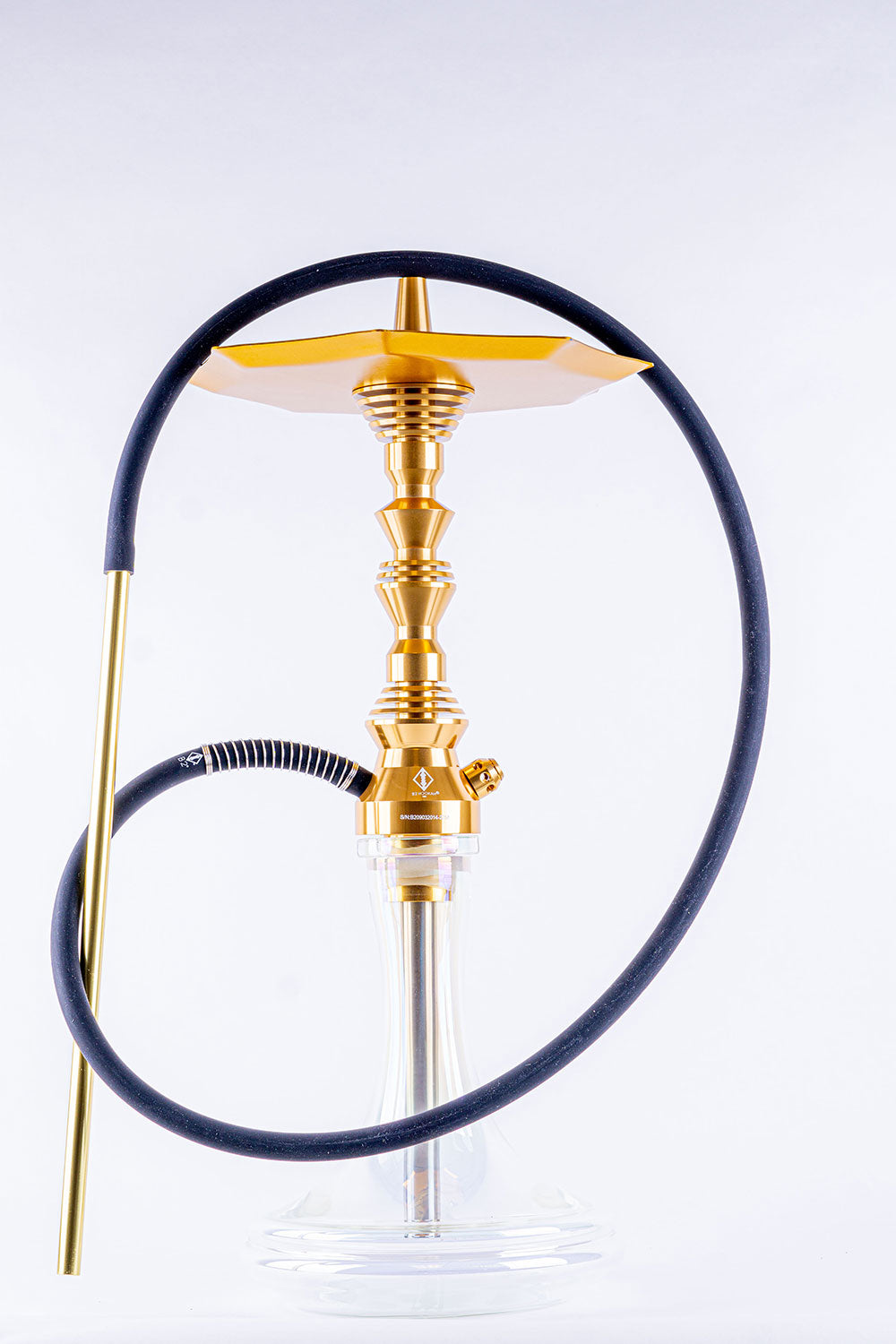 Luxury gold B2 hookah on display, ideal for upscale smoking experiences.