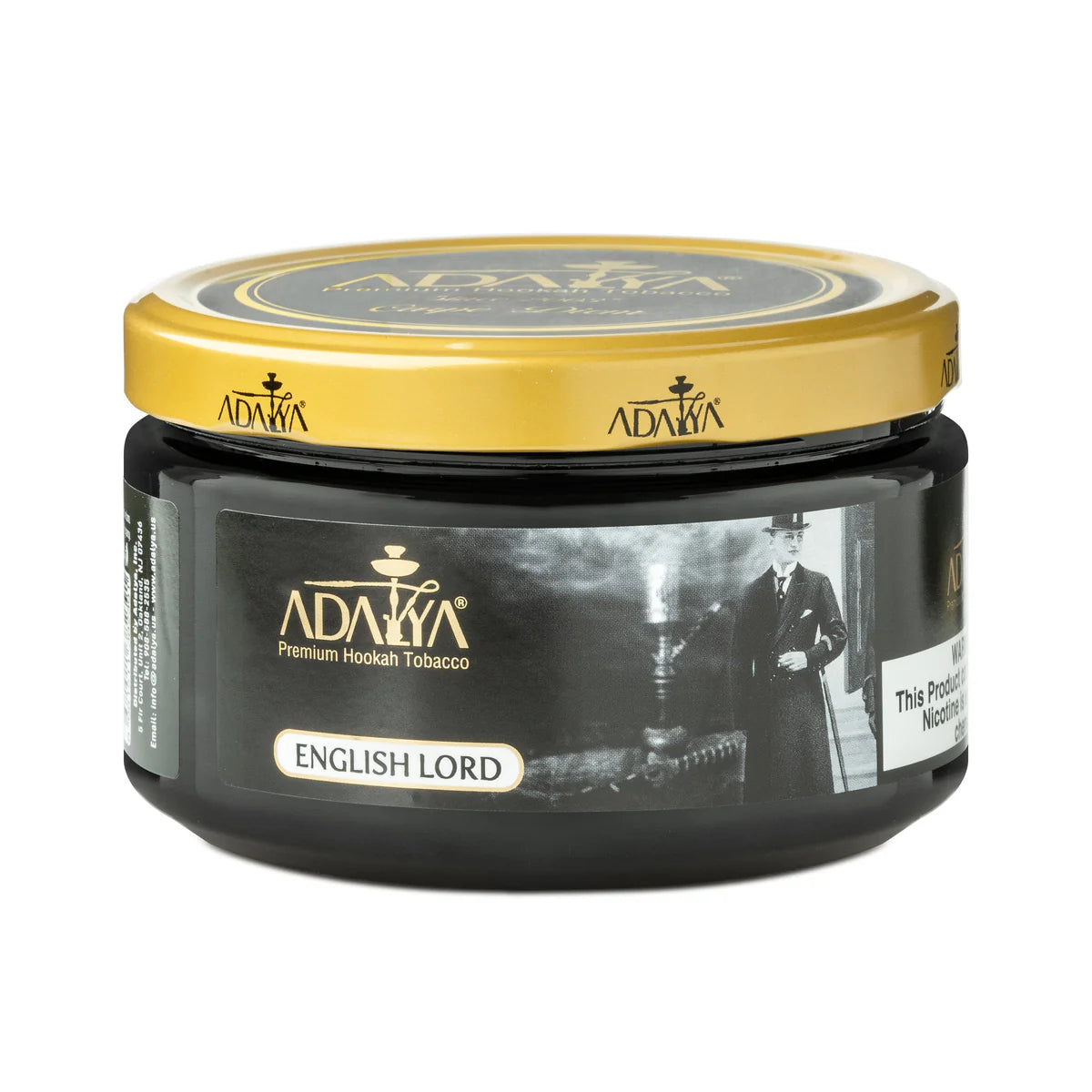 Adalya English Lord Hookah Flavor tin with premium branding and bold taste.