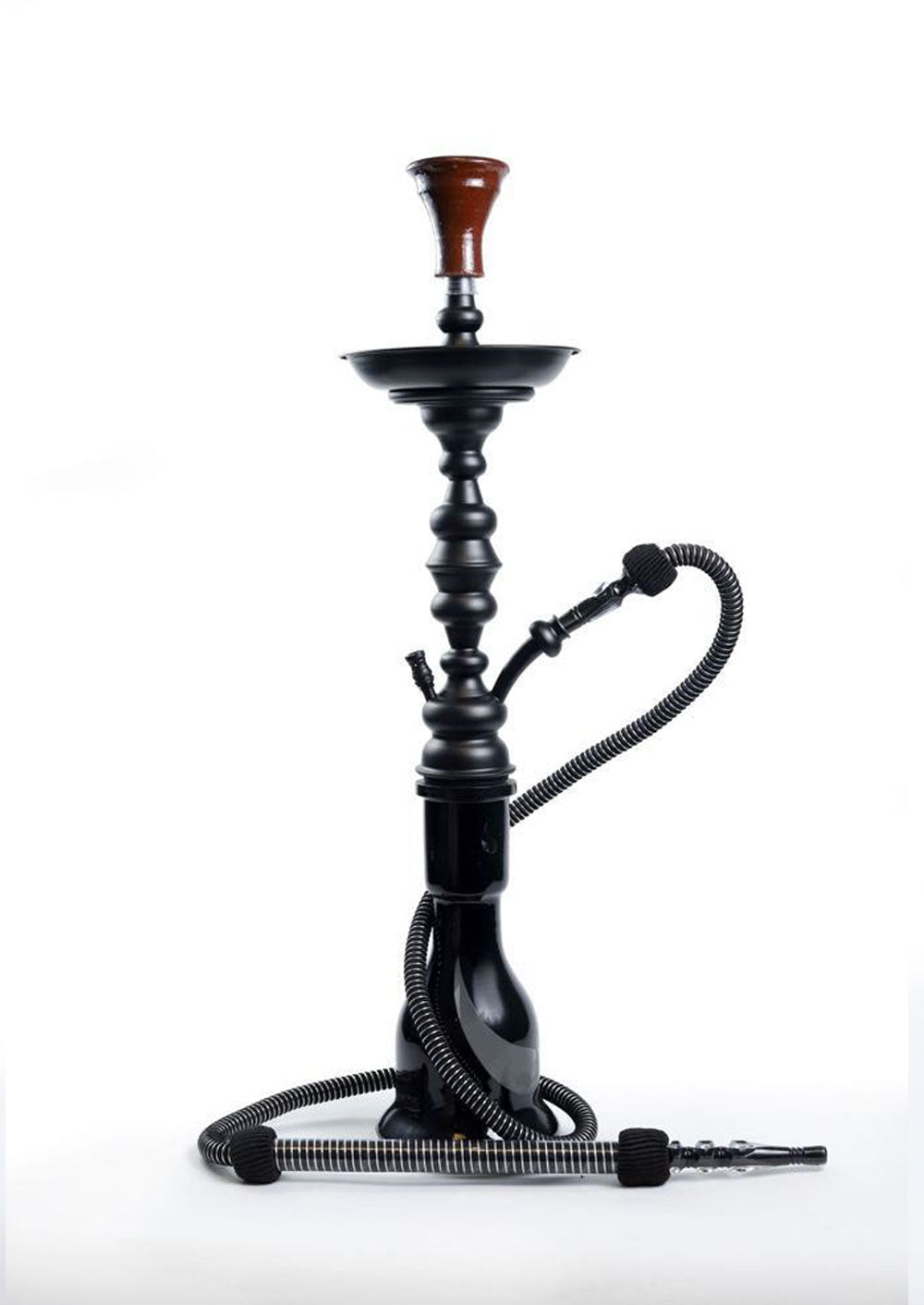 Black Egyptian Hookah Featuring Stainless Steel Stem and Matte Finish Base