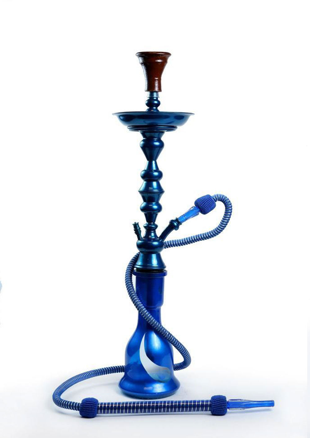 Blue Egyptian Hookah with Hand-Painted Vase and Classic Tray