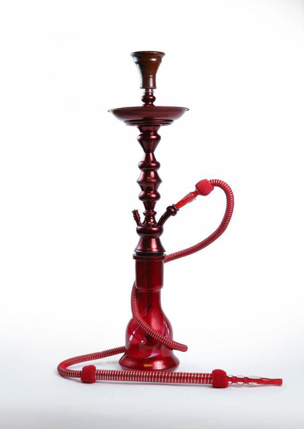 Red Egyptian Hookah with Traditional Glass Base and Brass Stem