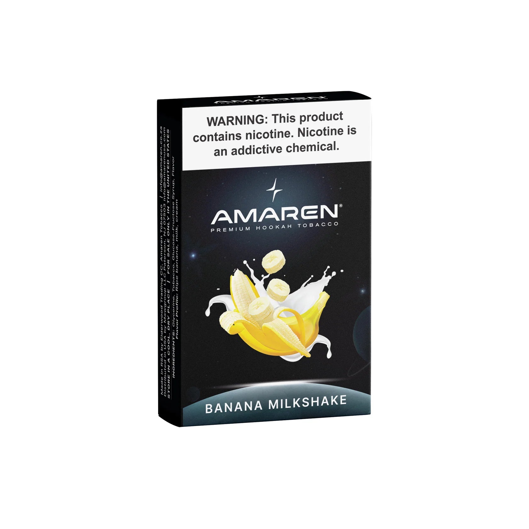 Amaren banana milkshake hookah tobacco packaging on a white background
