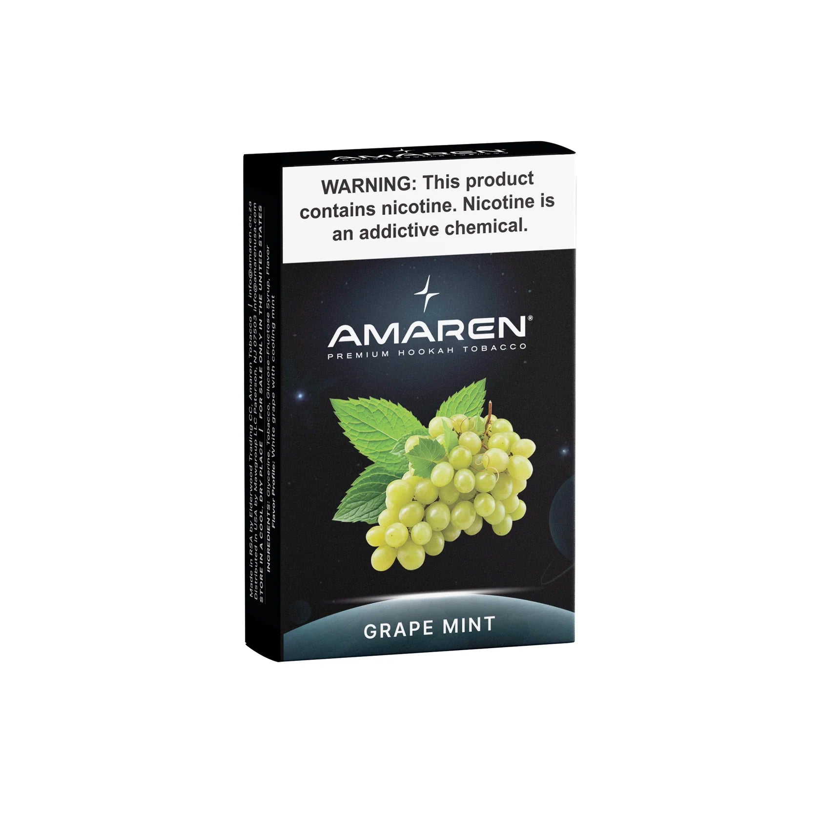 Amaren grape mint hookah tobacco packaging on a white background